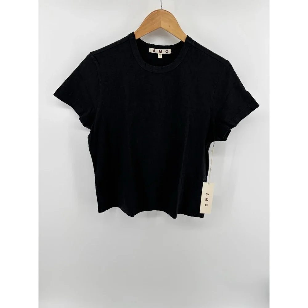 NWT AMO Love Tee Sz L Distressed Crewneck Classic Chic Momcore MSRP $108